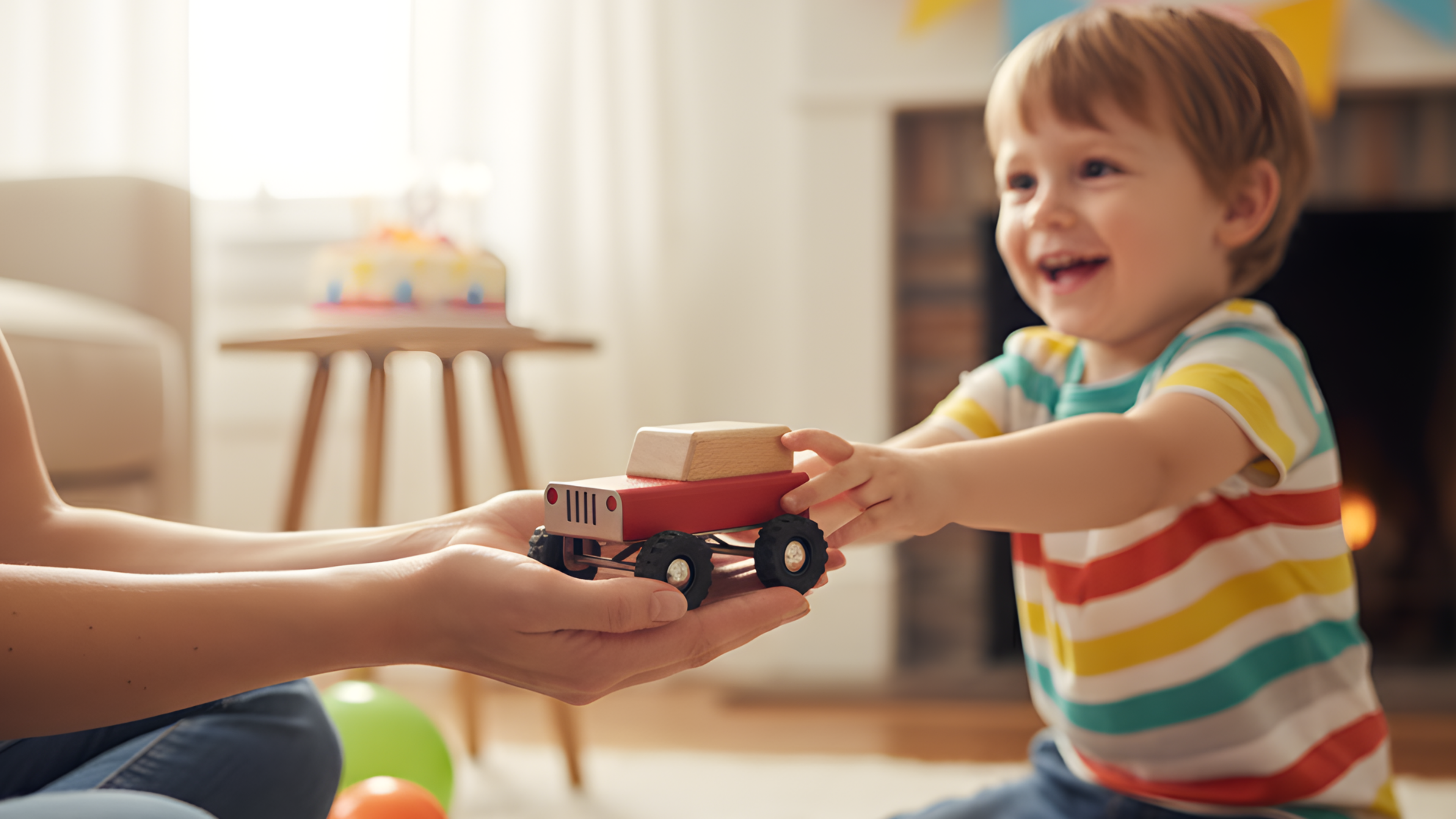 a bot playing with is father and toys 