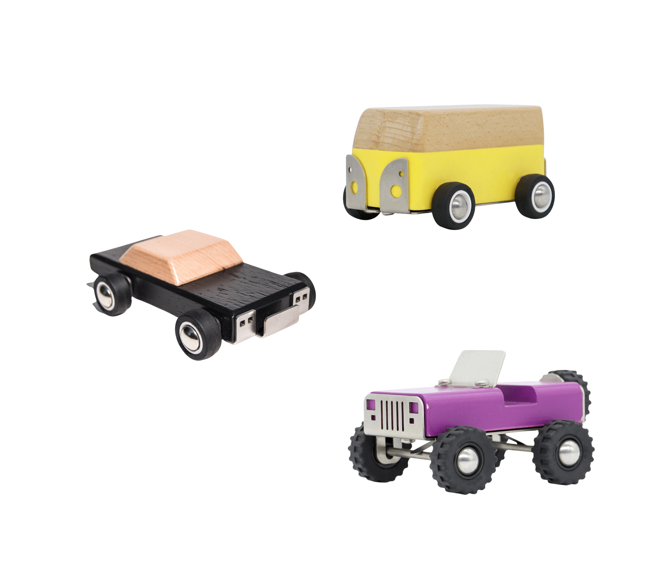 Set of toy cars on a white background