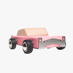 Pink toy car with a white roof on a white background