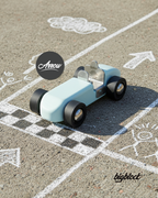 Toy car on a chalk-drawn track with 'Arrow' and 'bigblock' branding.