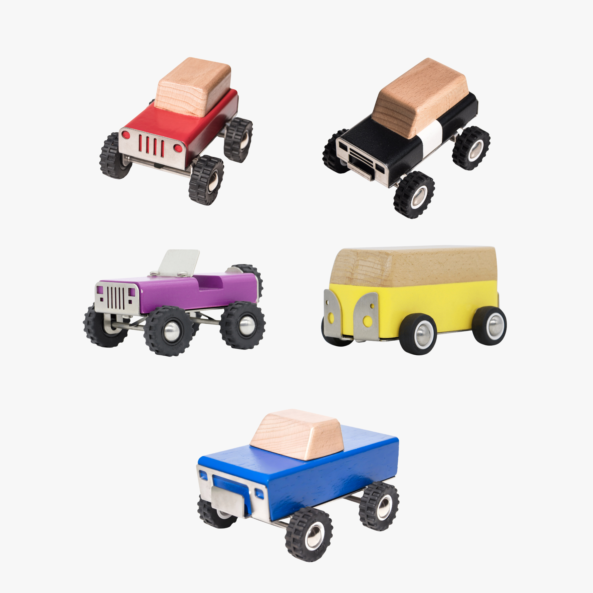 Set of colorful toy cars on a white background