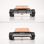 wooden toy car and metallic bottom on a white background